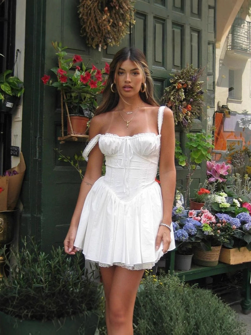 French-style elegant and sexy low-cut waist strap dress
