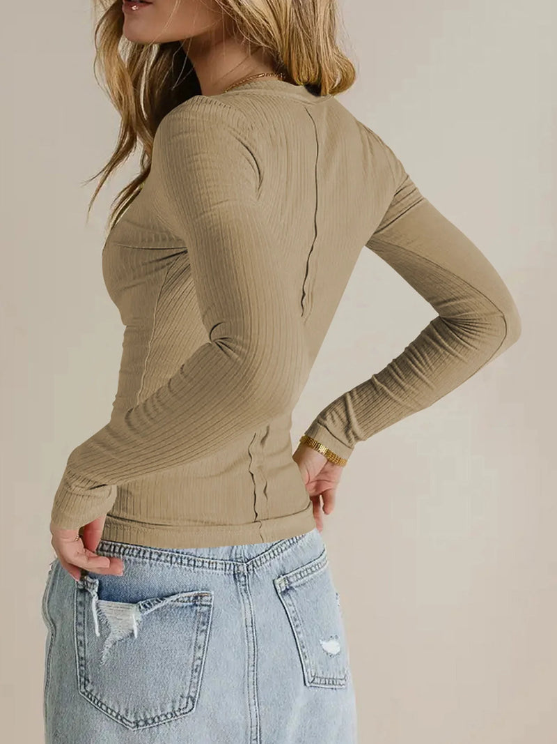 Sable Ribbed V-Neck