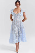 Lace Floral V-Neck Backless Maxi Dress