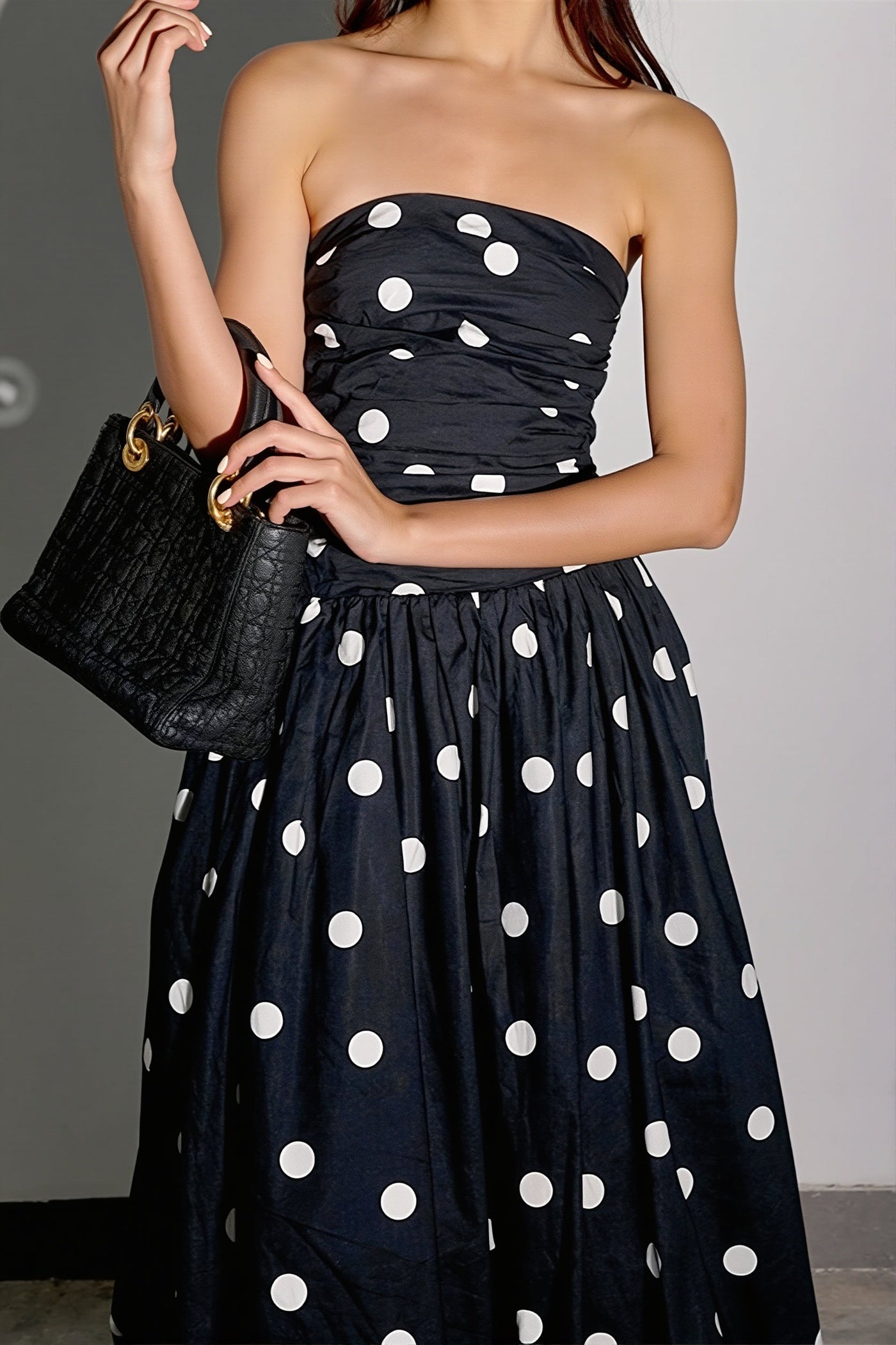 Polka Dot Bandeau Bodycon Maxi Dress