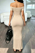 Off Shoulder Stretch Slim Sexy Bodycon Maxi Dress