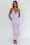 Flowy Solid Ruffle Slim Cami Maxi Dress