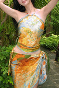 Oil Painting-Inspired Ruffle 3-Piece Swim Set