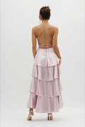 Satin V-Neck Cami Tiered Slim Maxi Dress