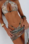 Tie-Dye Ombre Beaded Two-Piece Bikini with Three-Piece Swim Set