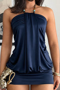 Beaded Halter Ruched Bodycon Mini Dress