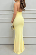 Halter Deep V Backless Ruched Hot Girl Maxi Dress
