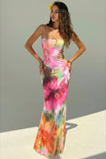 Floral Print Backless Mermaid Hem Cami Vacation Maxi Dress