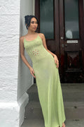 Solid Knit Backless Floral Cutout Maxi Dress