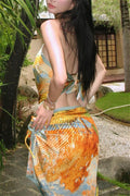 Oil Painting-Inspired Ruffle 3-Piece Swim Set