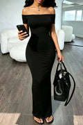 Off Shoulder Stretch Slim Sexy Bodycon Maxi Dress