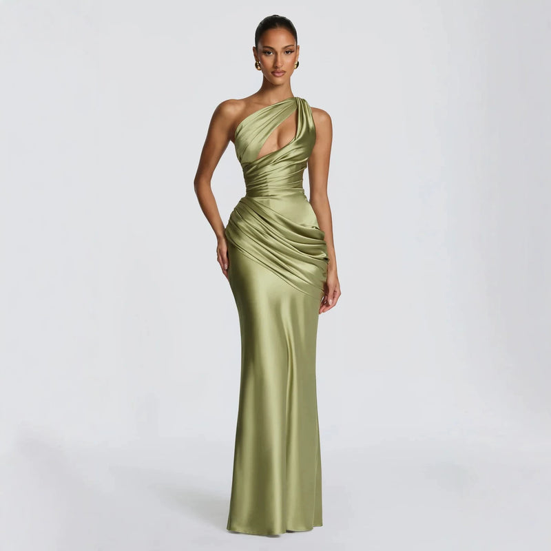 The Sol�ne Satin Maxi Dress – LIGHT OLIVE