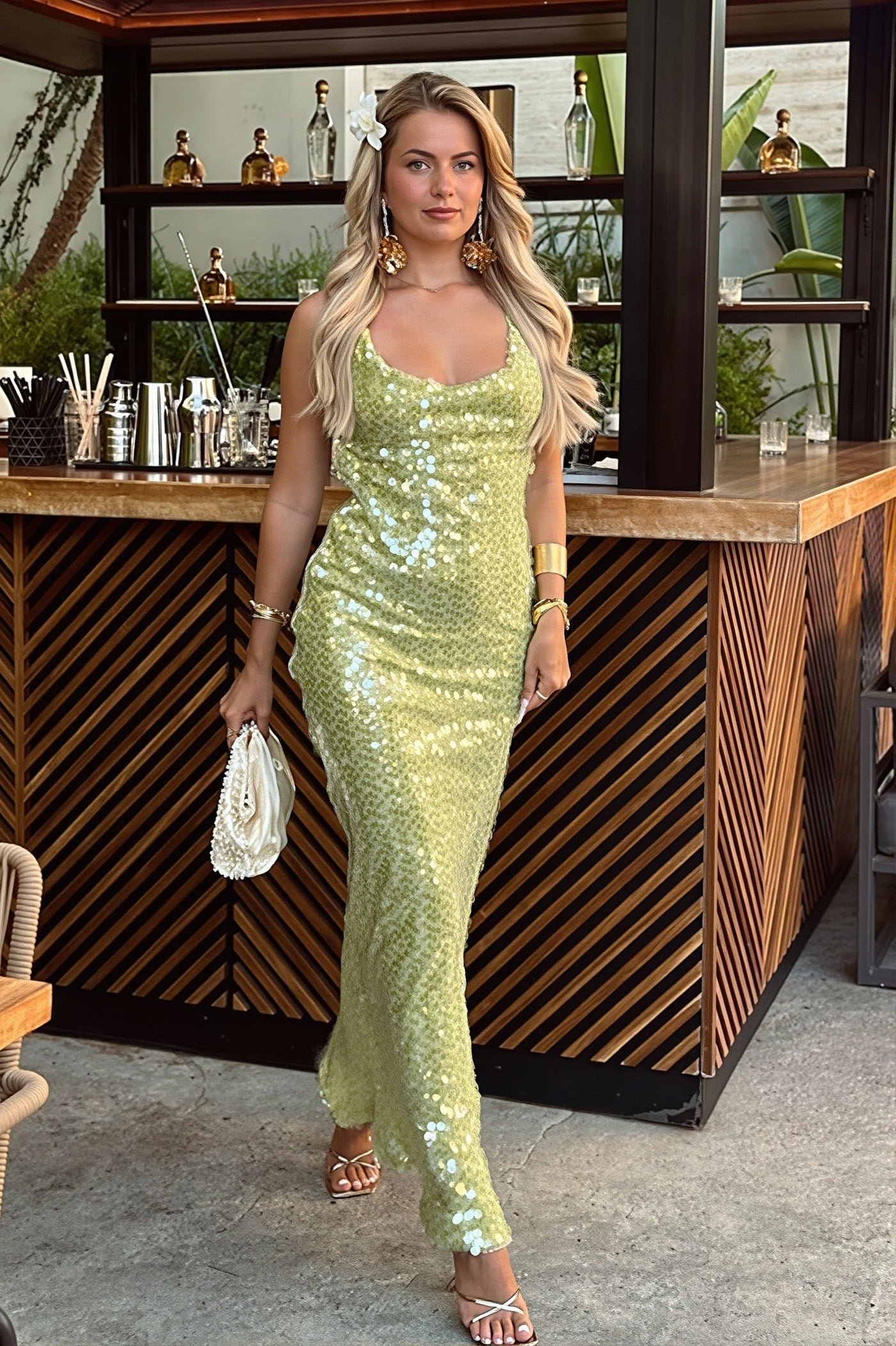 Sequin Backless Bodycon Cami Maxi Dress