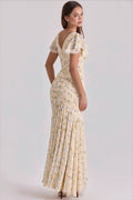 Floral Printed V-Neck Bodycon Maxi Dress