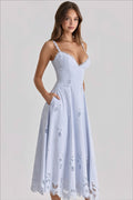 Elegant Embroidered Cutout Cami Maxi Dress