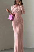 Simple Solid Long Sleeve Maxi Dress
