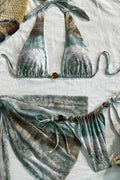 Tie-Dye Ombre Beaded Two-Piece Bikini with Three-Piece Swim Set