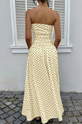 Polka Dot Strapless Sleeveless Ruffle Slim Maxi Dress