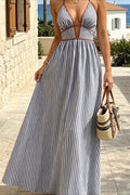 Slim Striped Halter Backless Beach Cami Maxi Dress