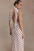 Polka Dot Deep V Tie Bodycon Maxi Dress