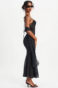 Polka Dot  Ribbon Sheer Bodycon Maxi Dress