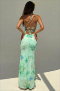 Floral Print Backless Mermaid Hem Cami Vacation Maxi Dress