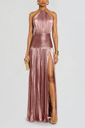 Halter Backless Split Tie Bodycon Maxi Dress