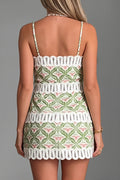 Linen Printed Cutout Lace Cami Mini Dress