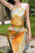 Oil Painting-Inspired Ruffle 3-Piece Swim Set