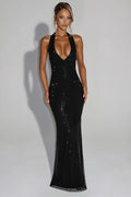 Sequin Deep V-Neck Bodycon Maxi Dress