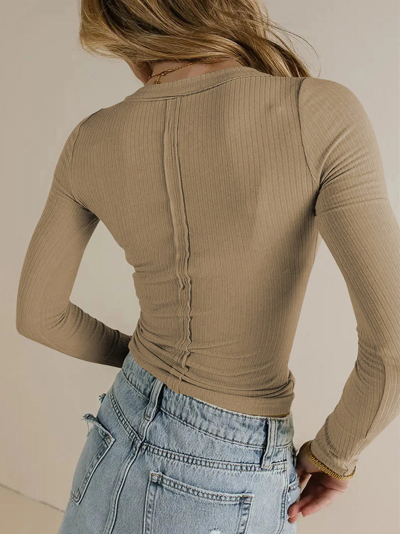 Sable Ribbed V-Neck