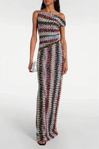 Knit Printed Off Shoulder Bodycon Maxi Dress