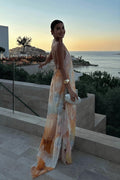 Chiffon Printed Halter Backless Maxi Dress