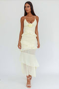 Flowy Solid Ruffle Slim Cami Maxi Dress