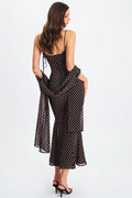 Polka Dot  Ribbon Sheer Bodycon Maxi Dress