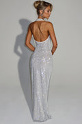Sequin Deep V-Neck Bodycon Maxi Dress