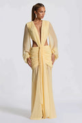 Chiffon Sheer Long Sleeve Cutout Maxi Dress